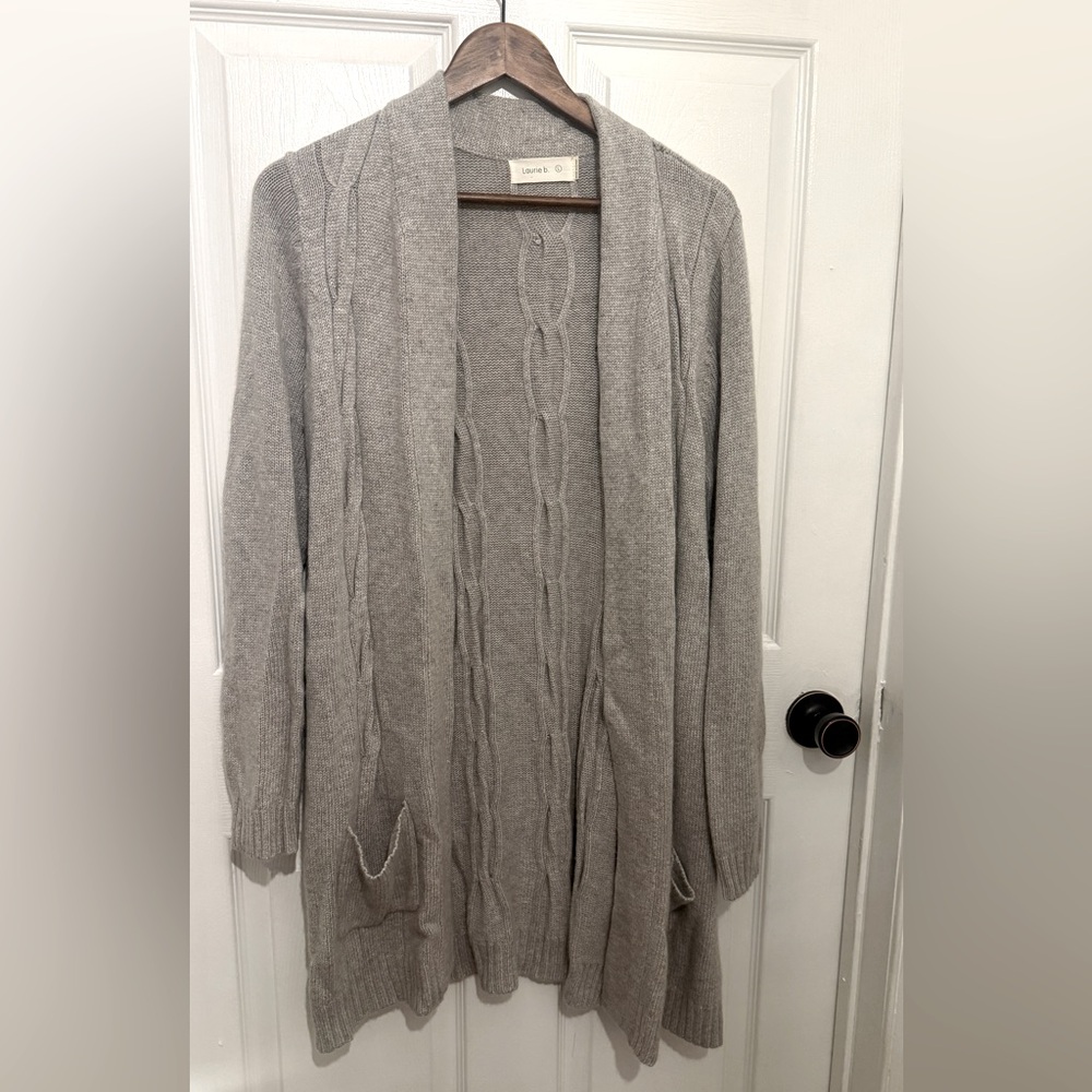 LAURIE B. Women's Gray Cable Knit Open Front Long Cardigan Sweater Size L